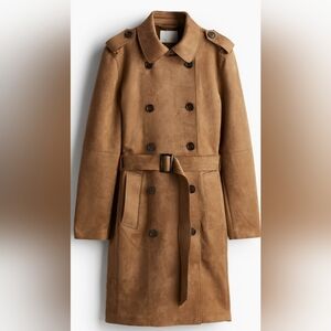 H&M Women's Napped Trench Coat Double Breasted In Tan Size L